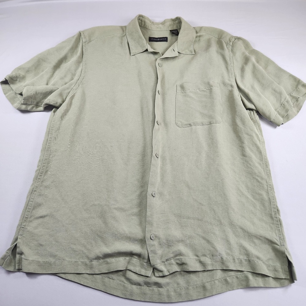 JHANE BARNES Short Sleeve Button Up 100% Silk Shirt Mens Large Resort Wear